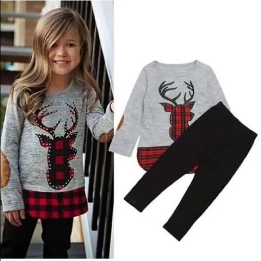 2pc. Plaid Rhinestone Deer Set- 2T